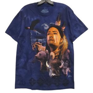 THE MOUNTAIN Shirt Adult Medium Blue Tie Dye Tribal Native American Wildlife